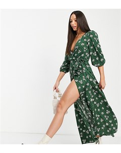 Зеленое платье миди с запахом спереди в горошек и с цветочным принтом ASOS DESIGN Tall Asos tall