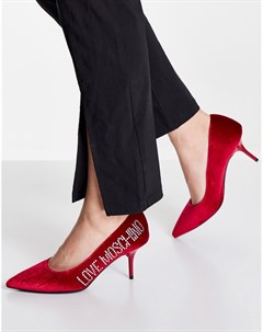 Красные бархатные туфли лодочки на каблуке Love moschino