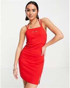 Красное облегающее платье с логотипом в виде полоски и акцентными бретельками Tommy jeans