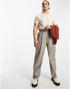 Строгие широкие брюки из материала с добавлением льна серого цвета в тонкую полоску Asos design