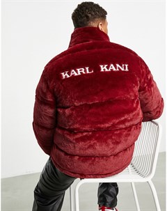 Бордовая дутая куртка из искусственного меха Karl kani