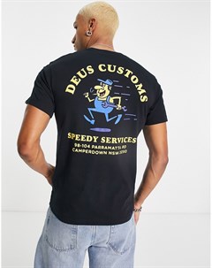 Черная футболка с принтом на спине Speedy Deus ex machina