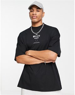Черная футболка в стиле extreme oversized с фактурным принтом Bel Air Topman
