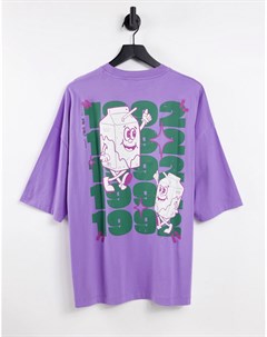 Фиолетовая oversized футболка с принтом коробок от молока на спине Asos design