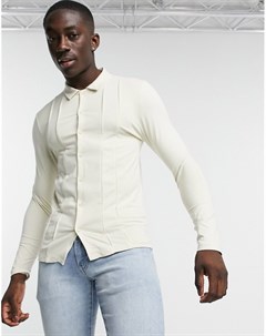 Строгая трикотажная рубашка бежевого цвета с длинными рукавами и окантовкой Asos design