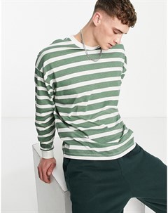 Oversized футболка в бело зеленую полоску с разрезом у горловины Asos design
