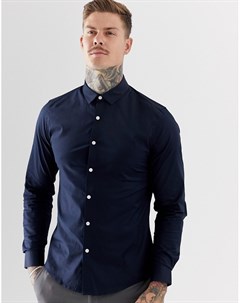 Темно синяя эластичная узкая рубашка Asos design