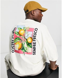 Бежевая футболка в стиле oversized с фотопринтом фруктов на спинке Asos design
