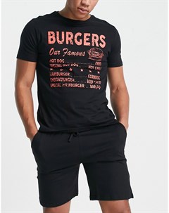 Пижамный комплект черного цвета с надписью Burgers Brave soul