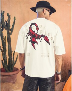 Бежевая футболка в стиле oversized с принтом скорпиона на спине Asos design