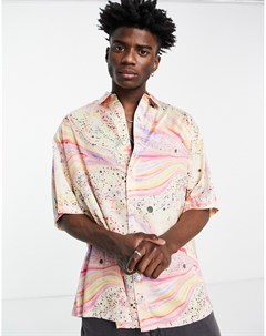 Свободная атласная рубашка в стиле oversized с розовым мраморным принтом Asos design