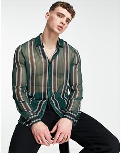Прозрачная рубашка в полоску черного и зеленого цветов Asos design
