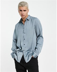Атласная рубашка приглушенного голубого цвета Asos design