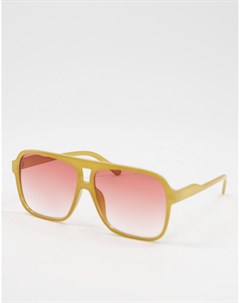 Солнцезащитные очки авиаторы в коричневой оправе с розовыми линзами Recycled Asos design