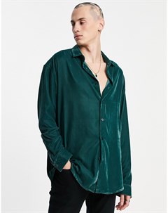 Бархатная oversized рубашка хвойно зеленого цвета Asos design