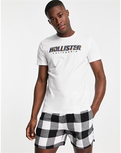 Комплект одежды для дома из шорт в черную клетку и футболки с логотипом на груди Hollister