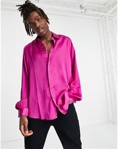 Ярко розовая атласная рубашка с объемными рукавами на манжете Asos design