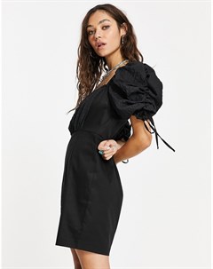 Черное фактурное платье мини в стиле бебидолл Topshop