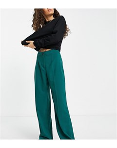 Темно зеленые свободные брюки с широкими штанинами в винтажном стиле Petite Bershka