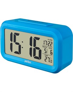 Часы будильник Snuz PF_S2166 цвет синий время температура дата Perfeo