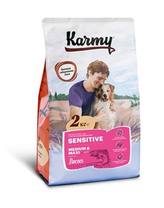 Сухой корм Sensitive Medium Maxi с лососем для собак средних и крупных пород с чувствительным пищева Karmy