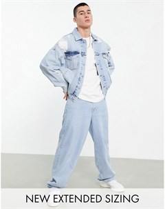 Голубая джинсовая oversized куртка в стиле 90 х с рваной отделкой Asos design