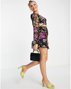Атласная юбка на пуговицах с цветочным принтом от комплекта Asos design