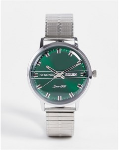 Серебристые часы браслет с зеленым циферблатом Sekonda