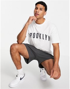Белая футболка в стиле oversized с принтом Brooklyn New look