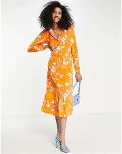 Оранжевое платье миди с жаккардовым и цветочным принтом Y.a.s