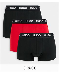 Набор из 3 боксеров брифов черного и красного цвета с логотипом на поясе Hugo Hugo bodywear