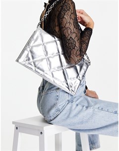 Серебристая стеганая сумка на плечо из искусственной кожи с эффектом металлик Miss selfridge