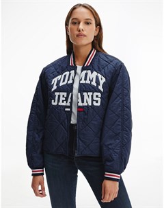 Темно синяя стеганая куртка в университетском стиле Tommy jeans