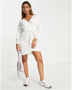 Белое мягкое платье мини с пышными рукавами Asos design