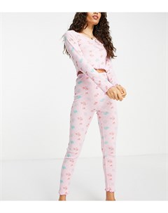 Пижамный комплект из лонгслива и леггинсов розового цвета из ажурного трикотажа с цветочным принтом  Asos petite
