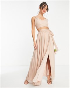 Мягкая юбка макси светло розового цвета для подружки невесты с запахом от комплекта Asos design