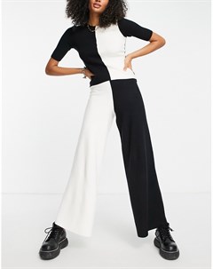 Трикотажные брюки черно белого цвета в стиле колор блок от комплекта Na-kd