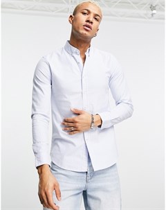 Бело синяя оксфордская рубашка в полоску с длинными рукавами Topman