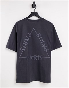 Темно серая oversized футболка с треугольным принтом Paris на груди и спине Topman
