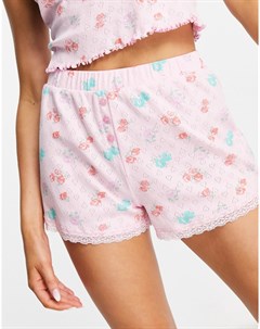 Розовые шорты от пижамного комплекта с цветочным принтом и ажурной кружевной отделкой Выбирай и Комб Asos design