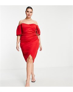 Красное платье миди с вырезом сердечком запахом на лифе и открытыми плечами ASOS DESIGN Curve Asos curve