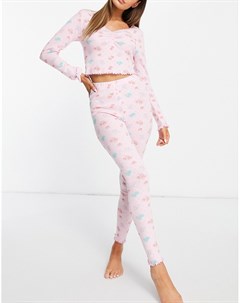 Пижамные леггинсы розового цвета с цветочным принтом и оборками по краю Выбирай и Комбинируй Asos design