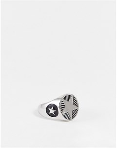 Массивное серебристое кольцо печатка из нержавеющей стали гравировкой в виде звезды Asos design