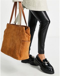 Светло коричневая замшевая сумка шопер с кожаной отделкой Asos design