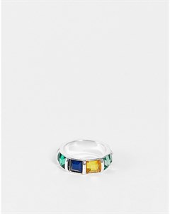 Широкое кольцо с разноцветными кристаллами Asos design
