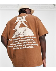 Плотная футболка коричневого цвета с принтом Walk on на спине эксклюзивно для ASOS Deus ex machina