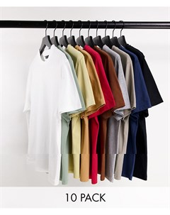 Набор из 10 разноцветных футболок из смесового органического хлопка с круглым вырезом Asos design