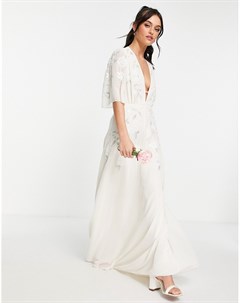 Свадебное платье макси цвета слоновой кости с глубоким вырезом и вышивкой Bridal Hope & ivy
