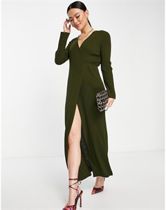 Темно зеленое трикотажное платье миди с запахом Femme luxe