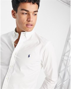 Белая поплиновая рубашка узкого кроя с логотипом в виде игрока Polo ralph lauren